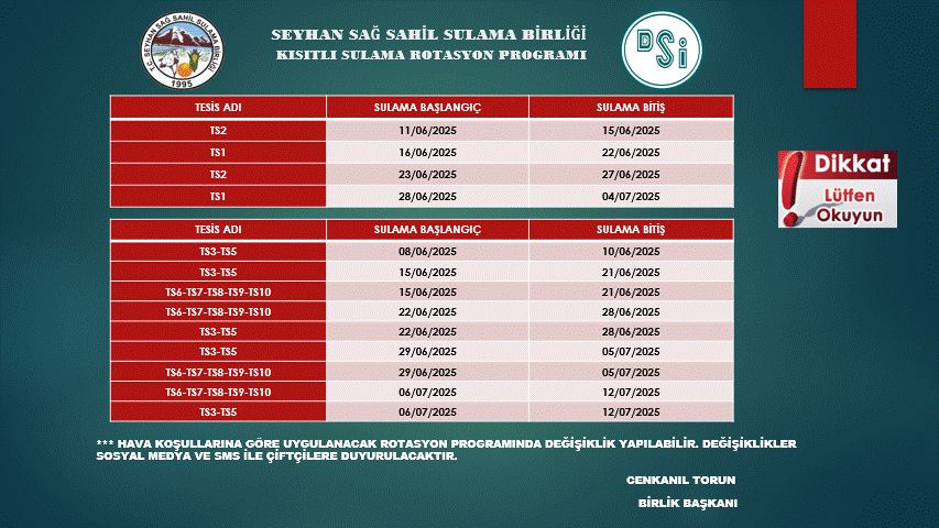10/06/2025 TARİHLİ ROTASYON PROGRAMI